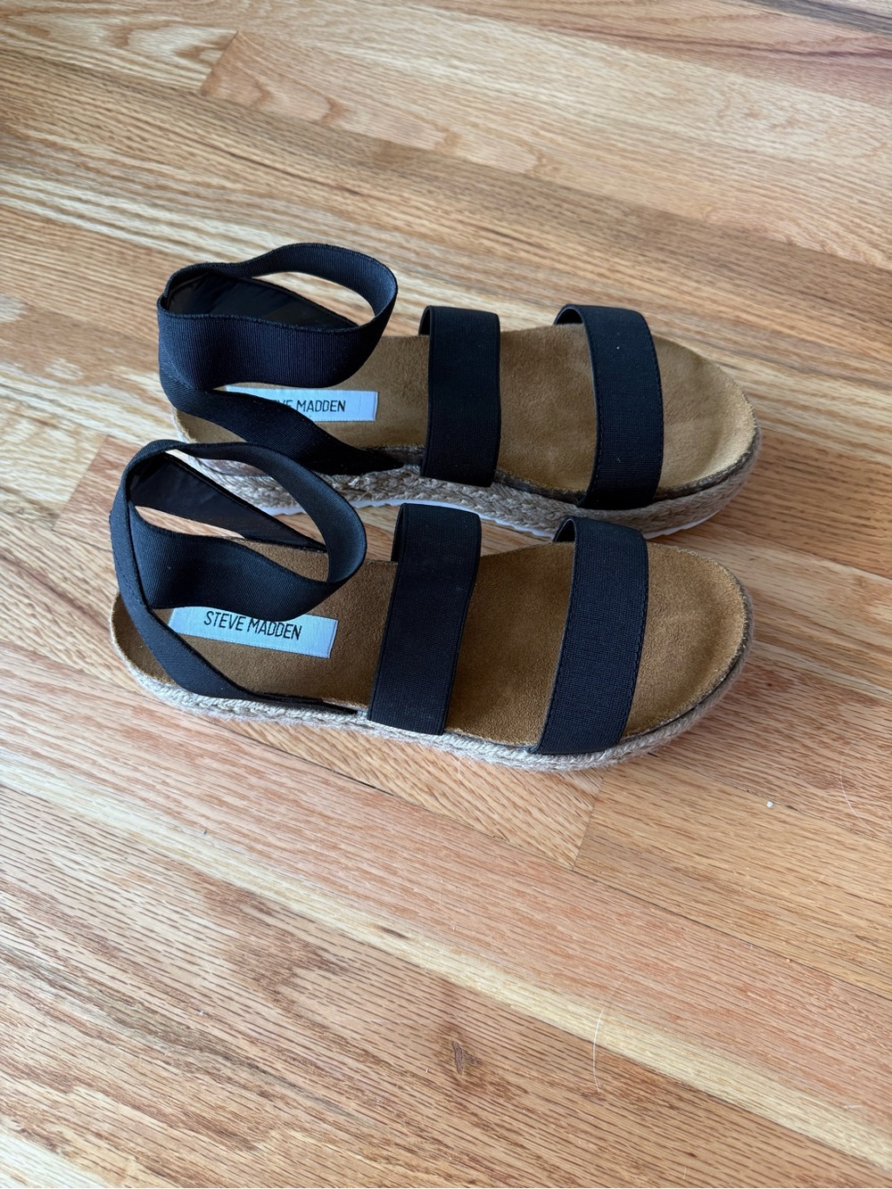 Steve Madden Kimmie Black Elastic Strap Espadrille Sandals